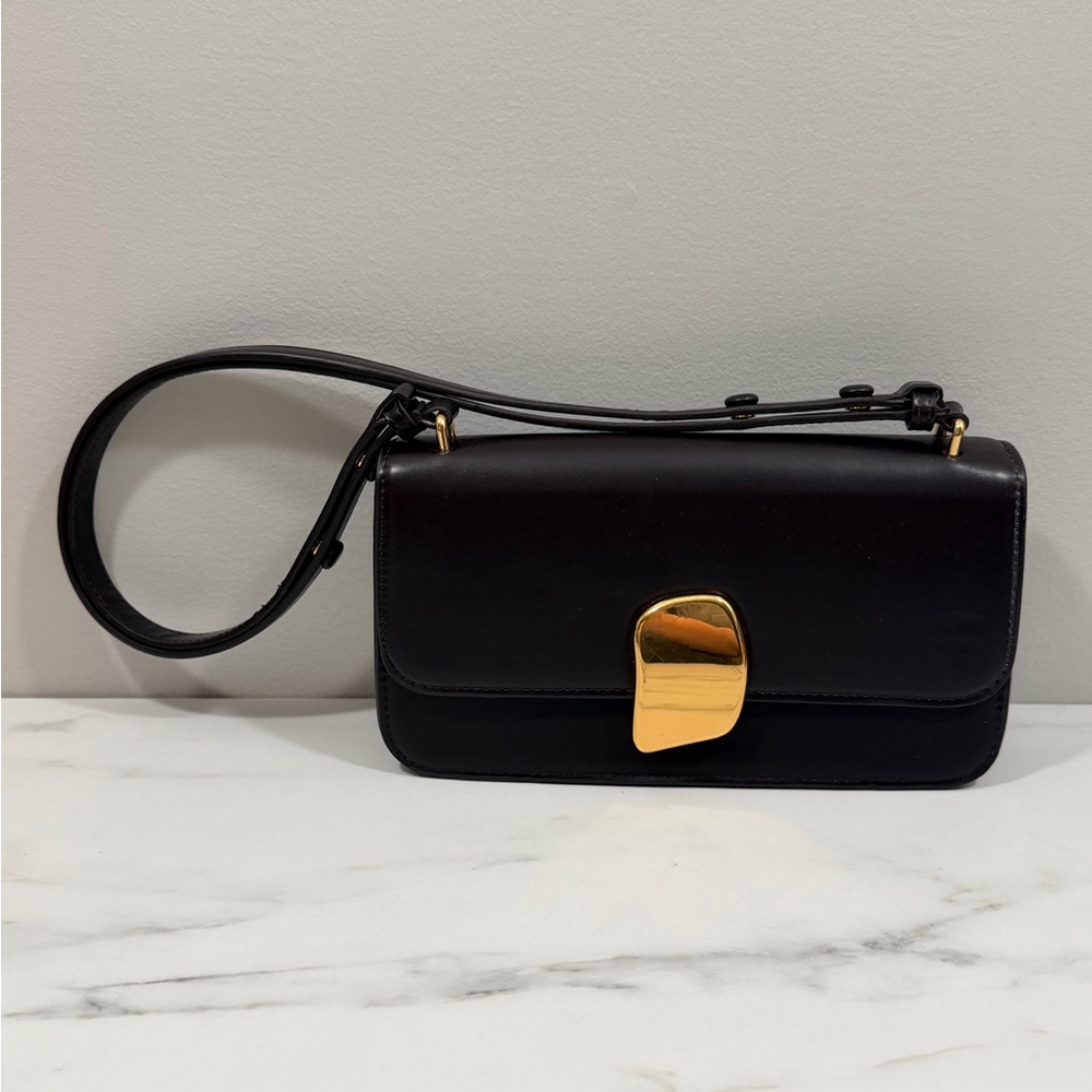 ZARA Brown Bag Handbag, Gold Buckle See Photos Purse Faux Leather